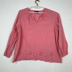 Lane Bryant Pink Cotton Peasant Blouse Top Long Sleeve V Neck Plus Size 22 Boho